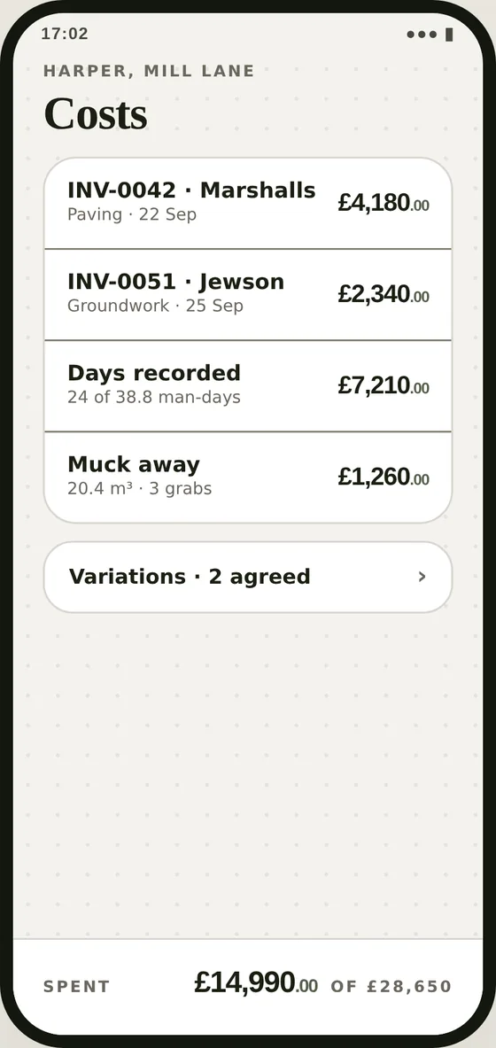 The Costs screen